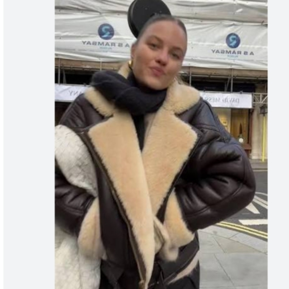 Topshop Faux Shearling Oversize Aviator Jacket In Chocolate S NWT